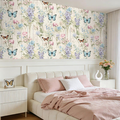 Papel tapiz floral vintage despegar y pegar beige