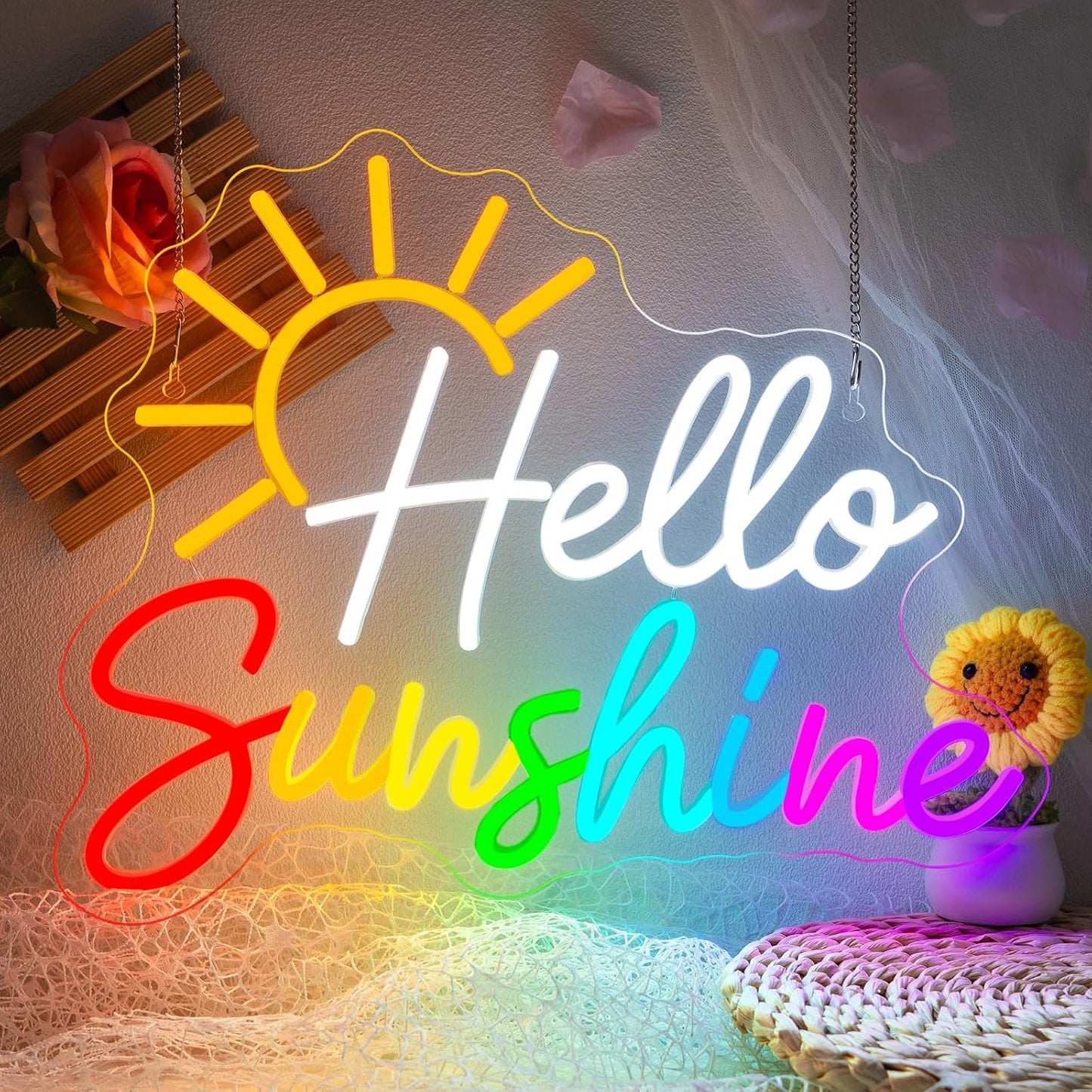 Letrero neón Hello Sunshine regulable arte pared