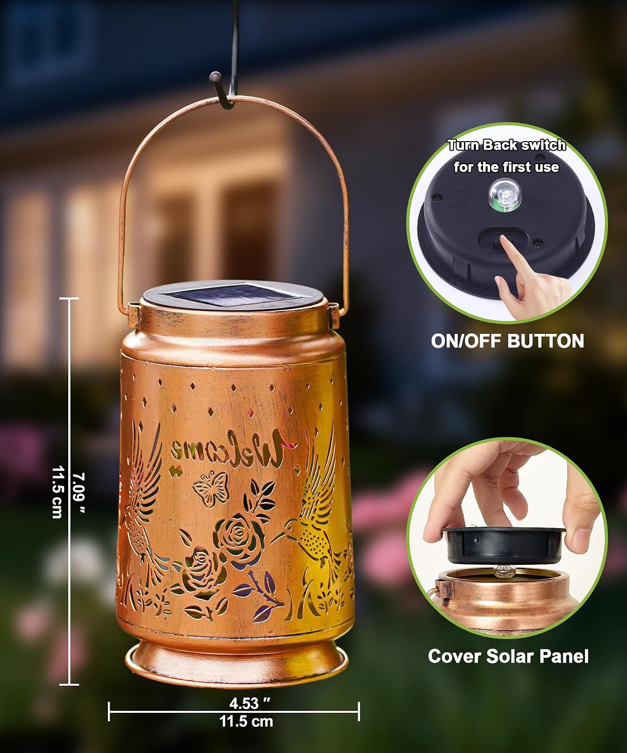 Farol solar impermeable colibrí mariposa patio jardín