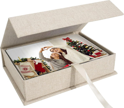 Caja lino 5x7pulg para fotos certificados y recuerdos beige