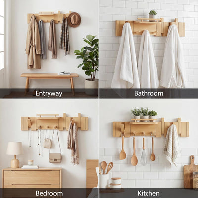Gancho plegable nogal estante para baño y hogar