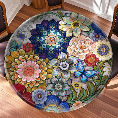 Protector de mesa redondo bohemio multicolor 60 pulgadas para cocina y eventos