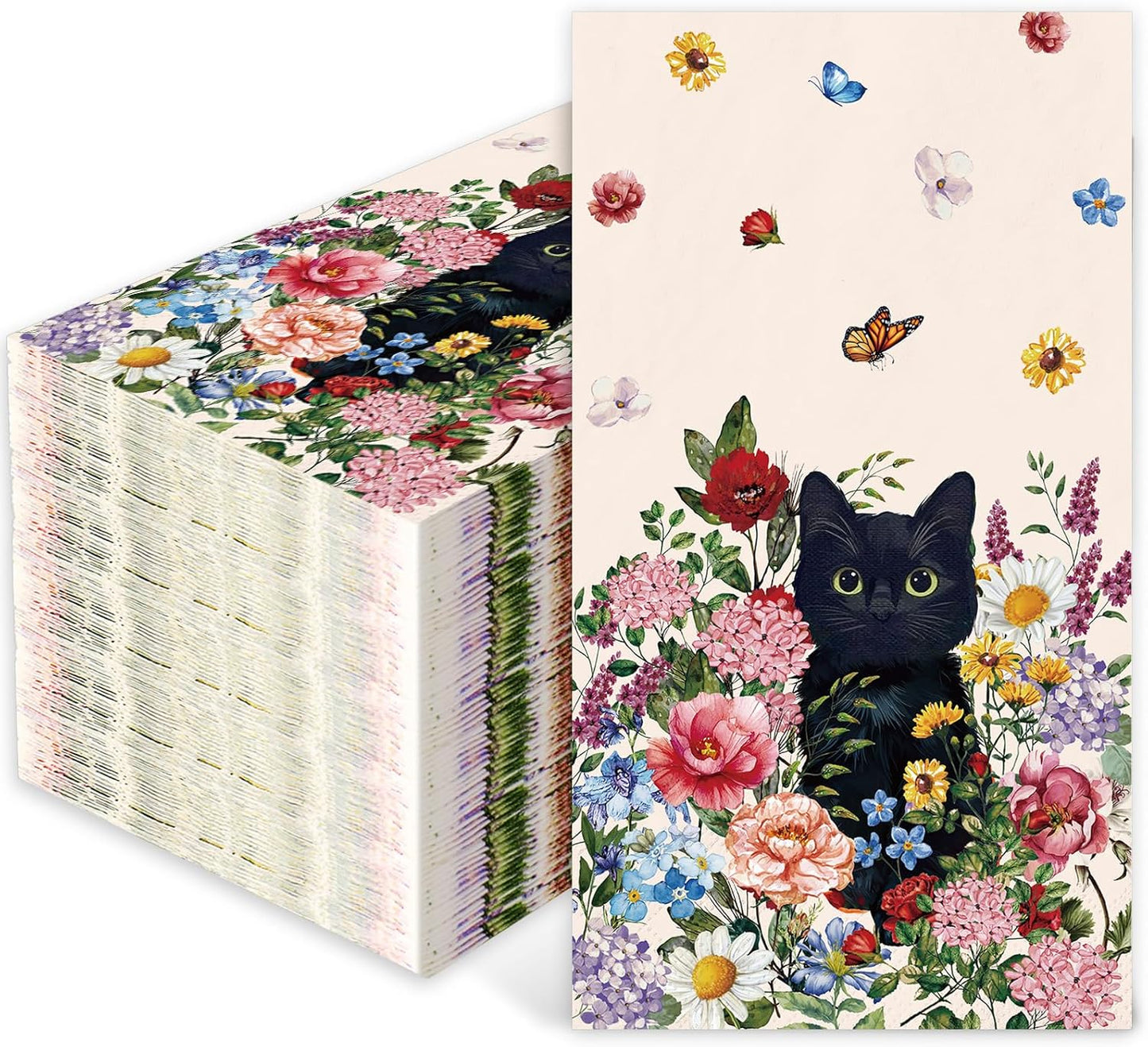 Servilletas de papel descartables con flores negras de gato JarThenaAMCS