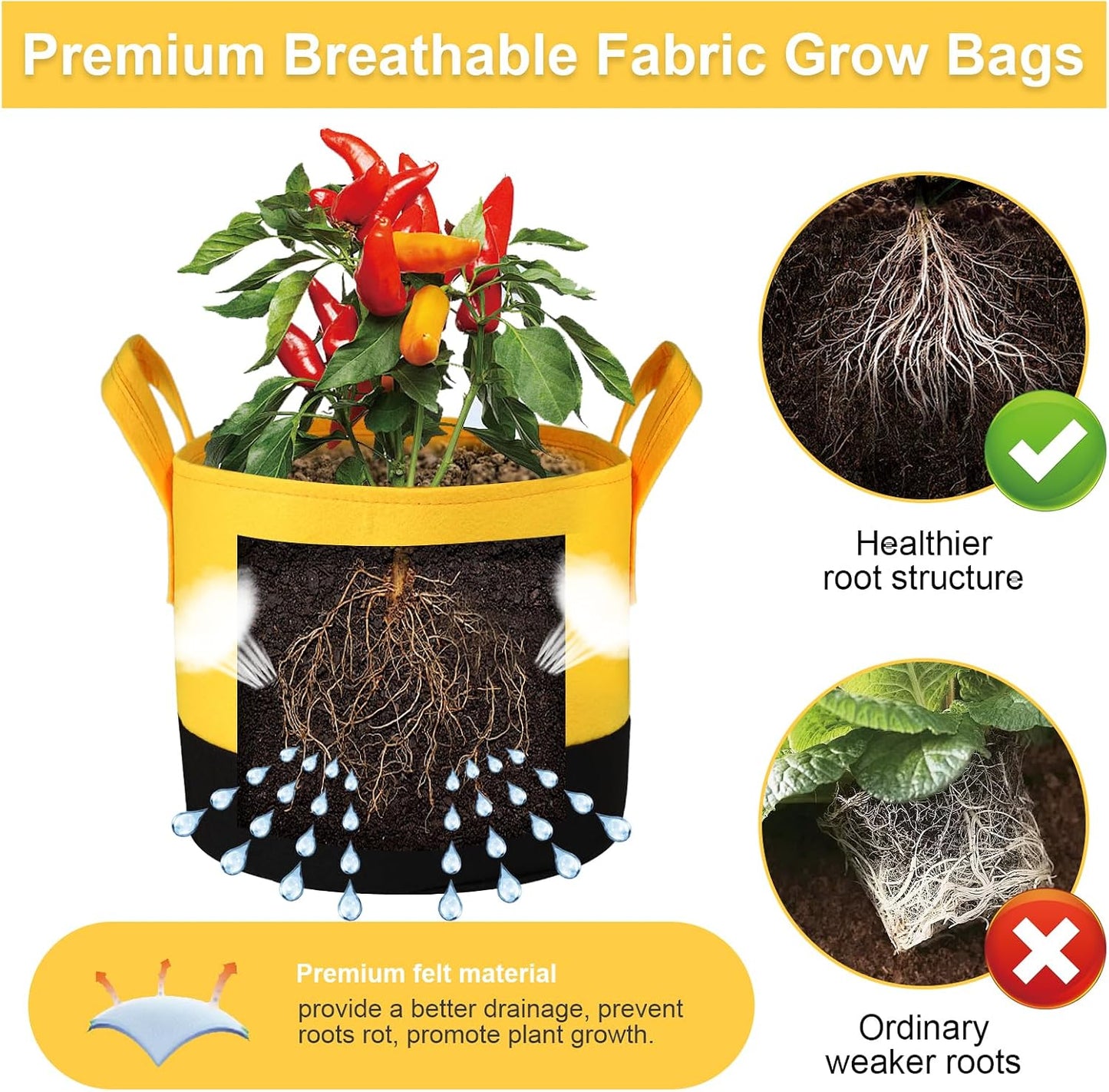 6 Pzas Bolsas Cultivo 5/7/10gal Tela Resistente Asas