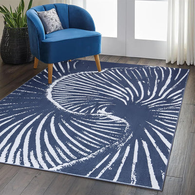 Alfombra moderna azul marino 4x6ft abstracta ondas