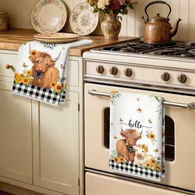 Toalla de cocina Highland Cow de algodón grueso y suave 16.5 x 27.5 pulgadas