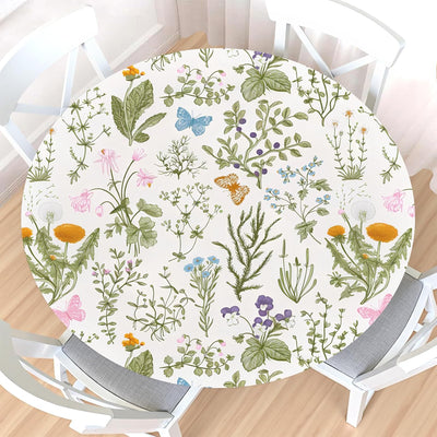 Mantel redondo ajustable floral con borde elástico para mesa de 40 a 44 pulgadas