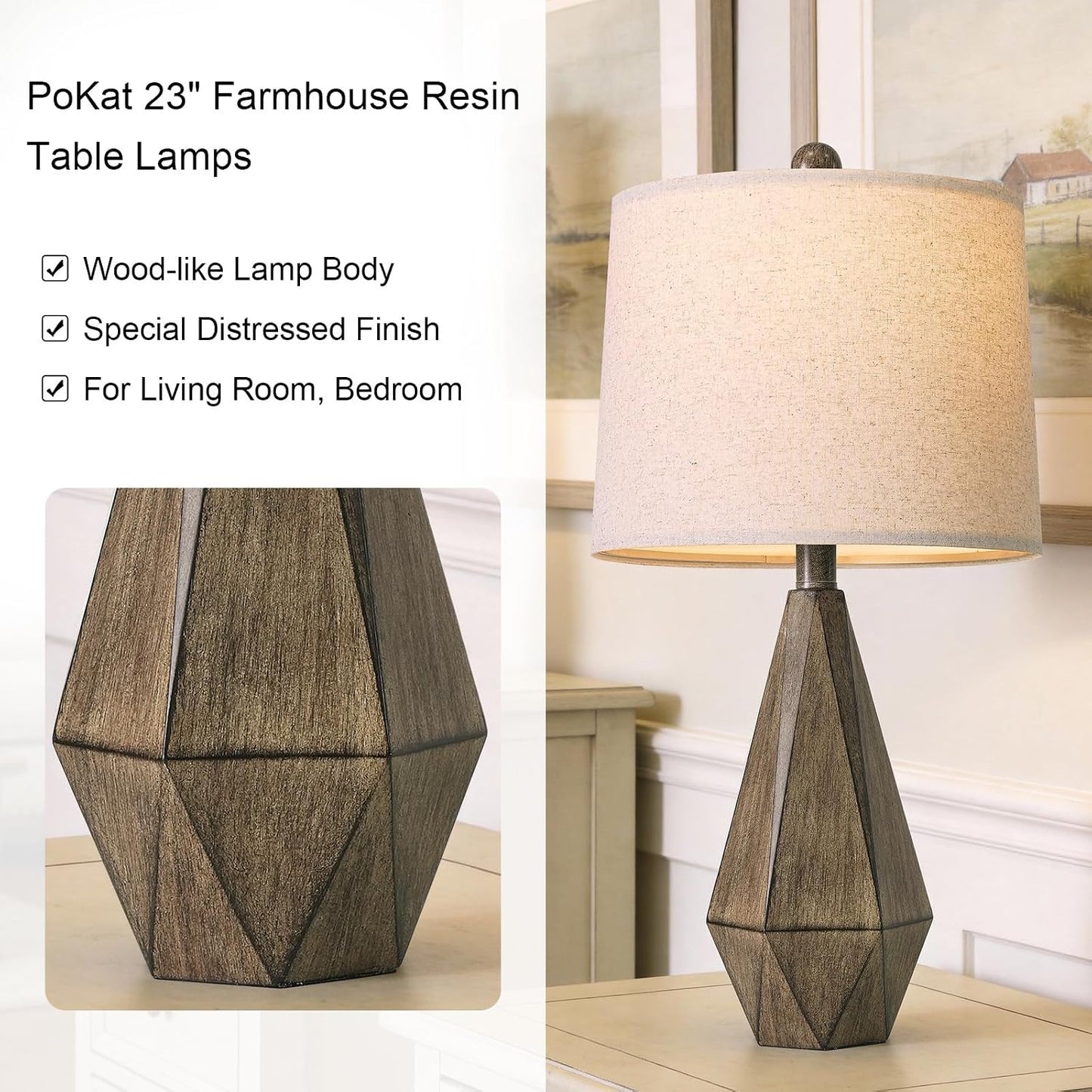 2 Lámparas Mesa 23.5pulg Rústicas Madera Oscura