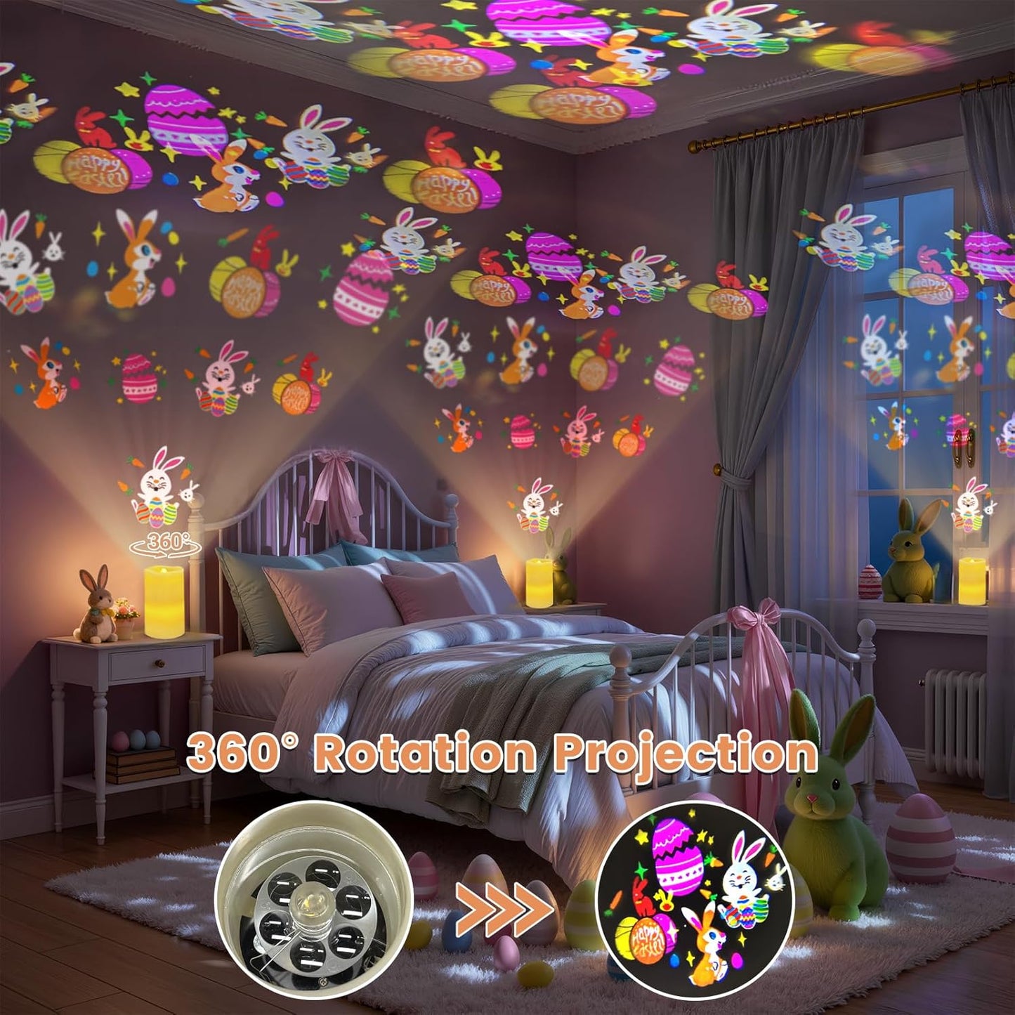 Proyector velas LED sin llama Pascua conejo huevos