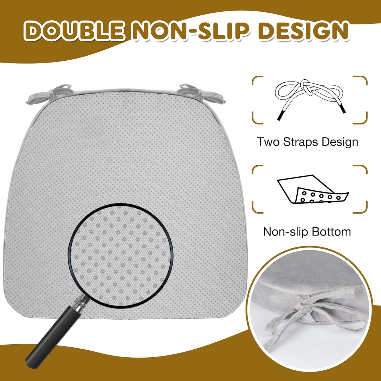 Cojines forma D silla comedor con lazo funda extraible 2pulg
