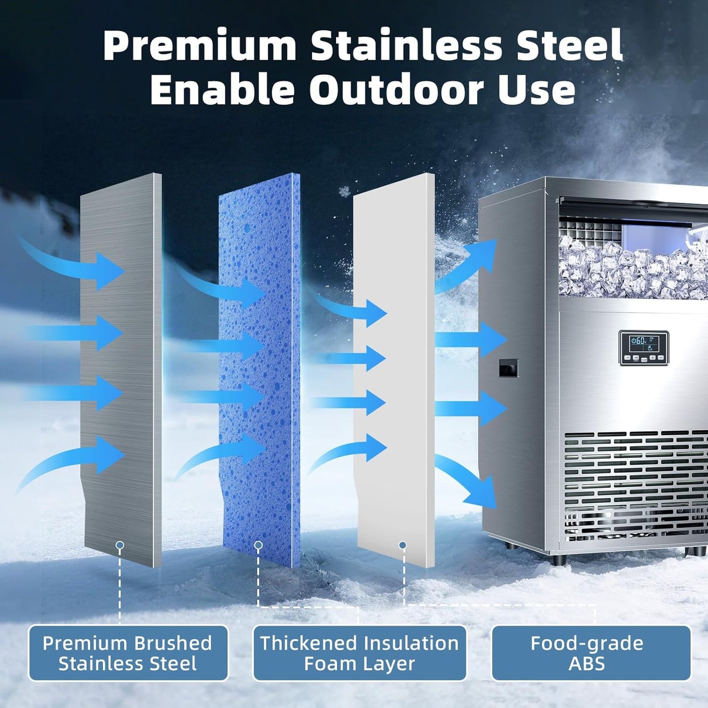 Máquina hielo comercial acero inox 100lb/24h control tactil