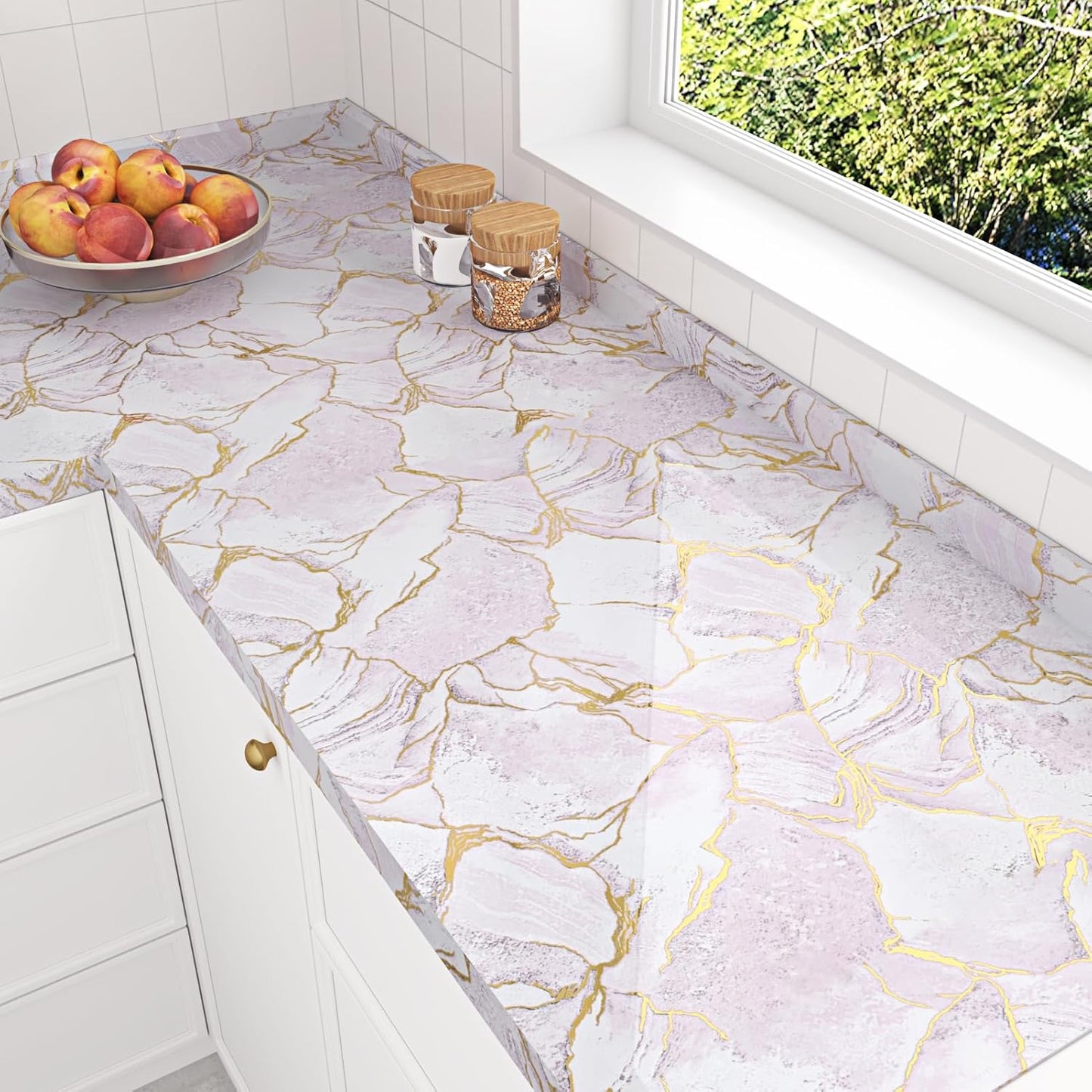Papel contacto mármol dorado morado 15.7x118pulg autoadhesivo