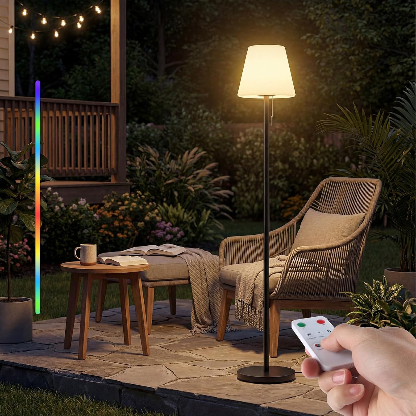 Lámpara pie exterior carga solar USB impermeable RGB LED
