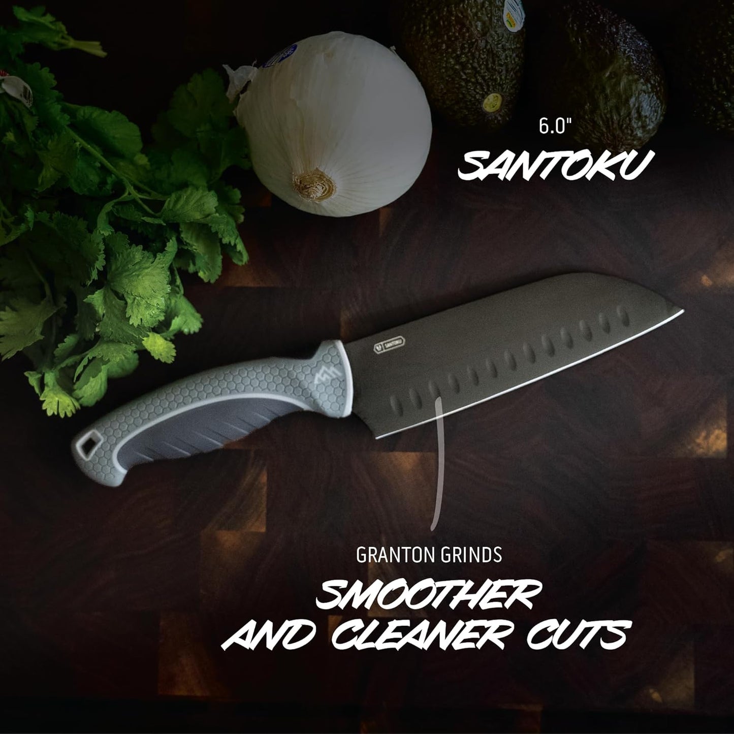 Juego cuchillos chef incluye chef, Santoku y dentado ergonómico