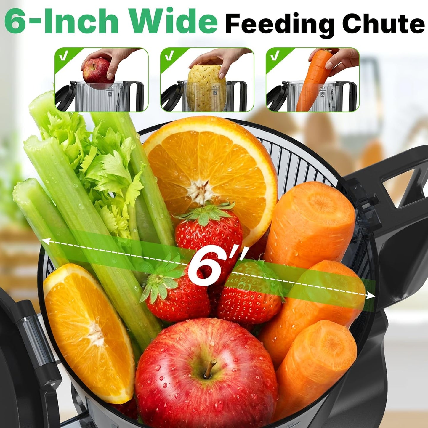 Exprimidor en frío con canal ancho de 6 pulgadas para frutas