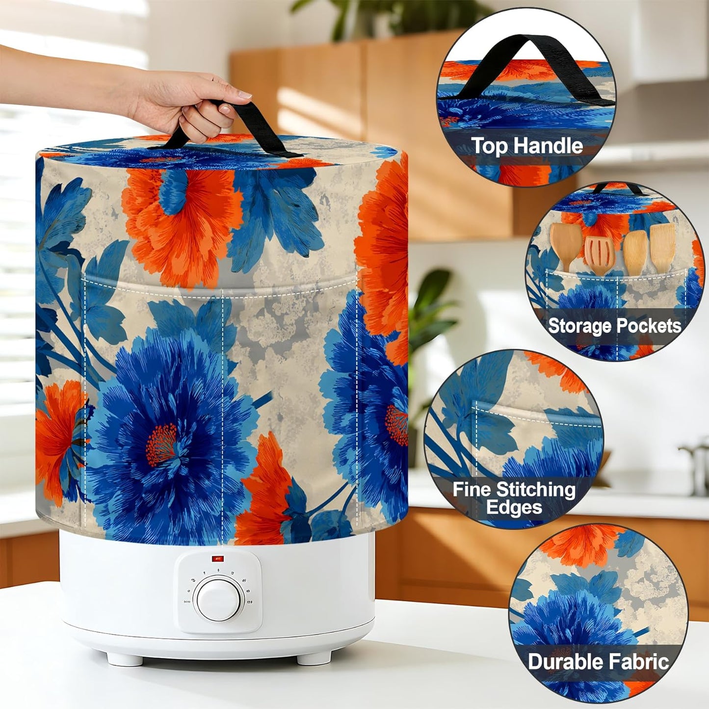 Cubierta floral naranja y azul para olla de cocción lenta