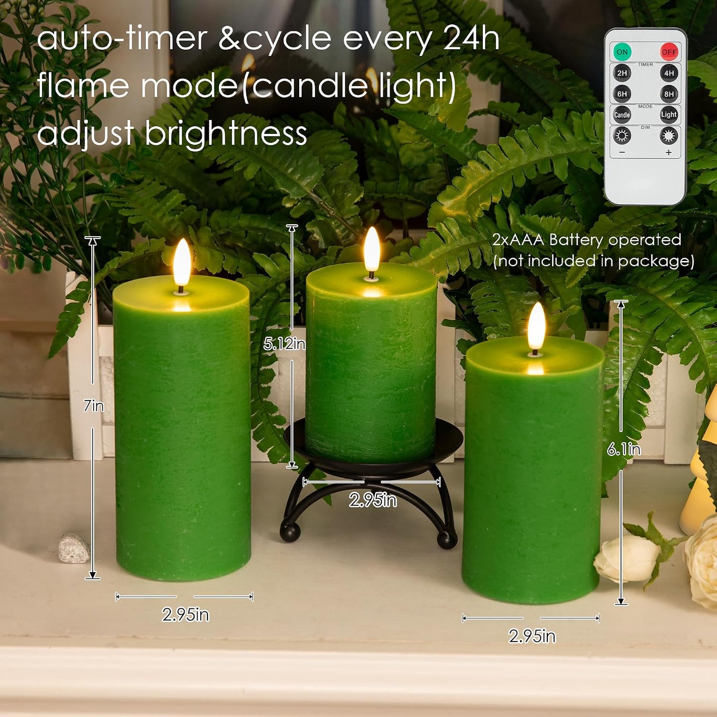 Velas LED verdes con pilas para decoración