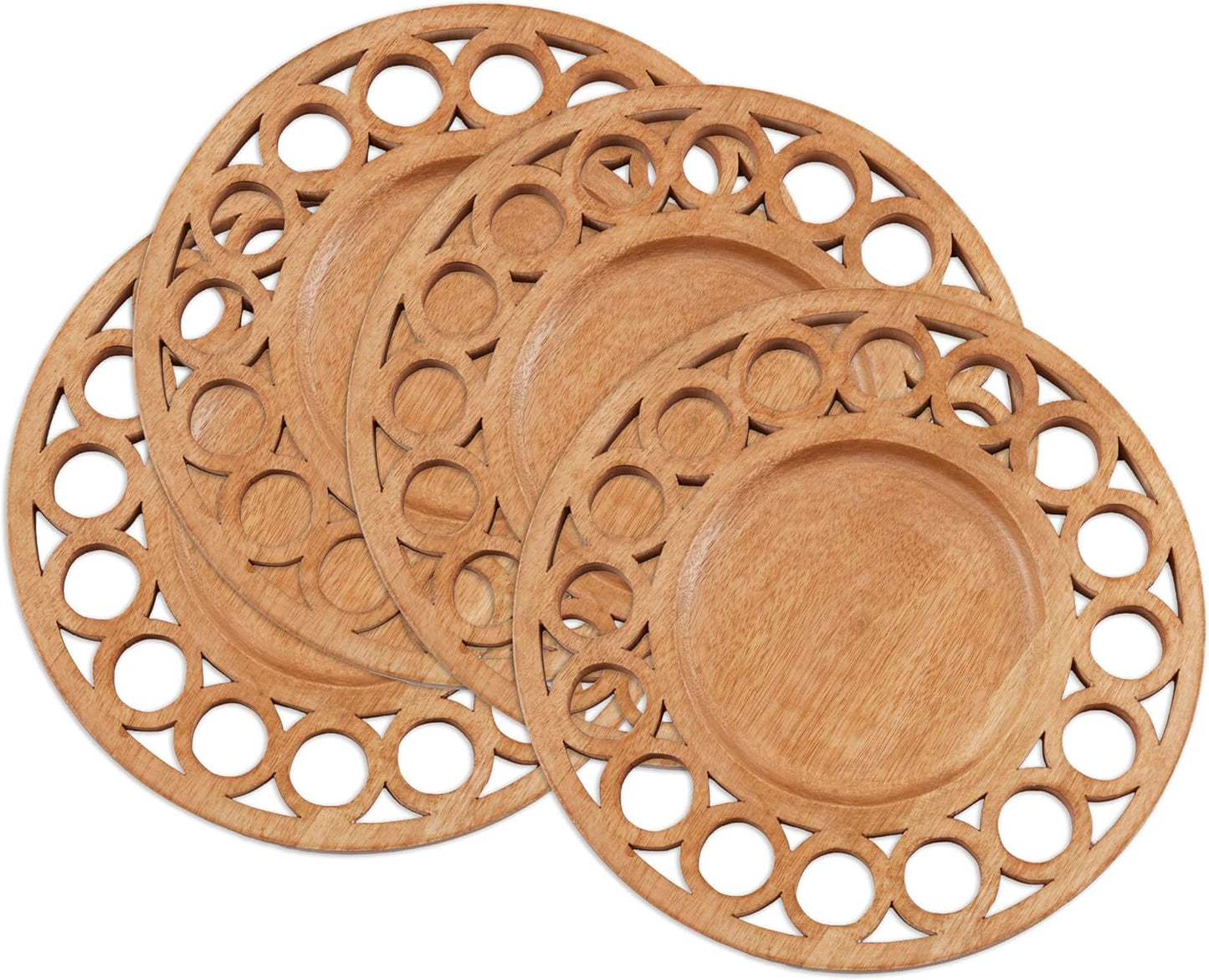 Bajos decorativos madera mango tallada set 4