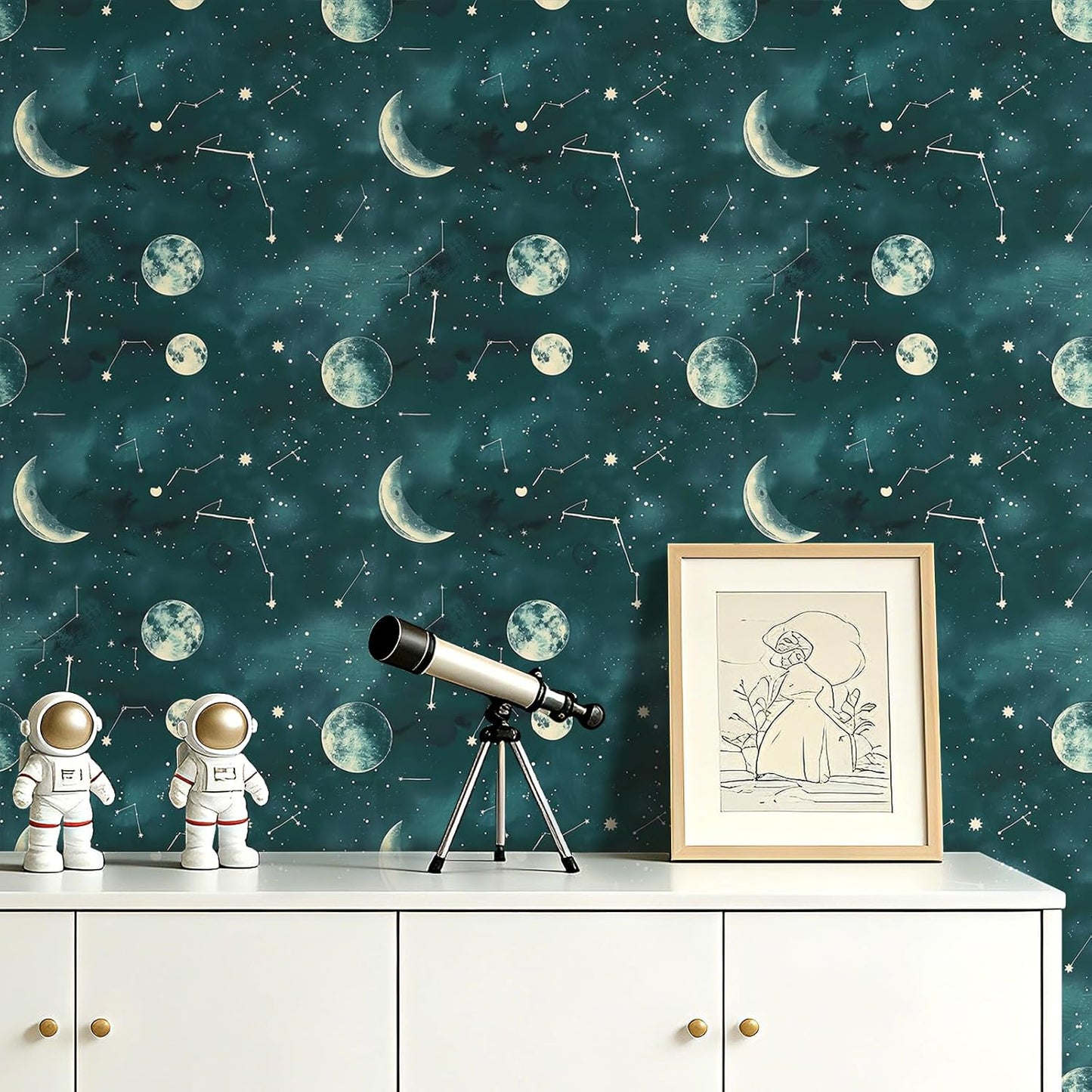Papel tapiz celestial verde azulado bohemio vintage
