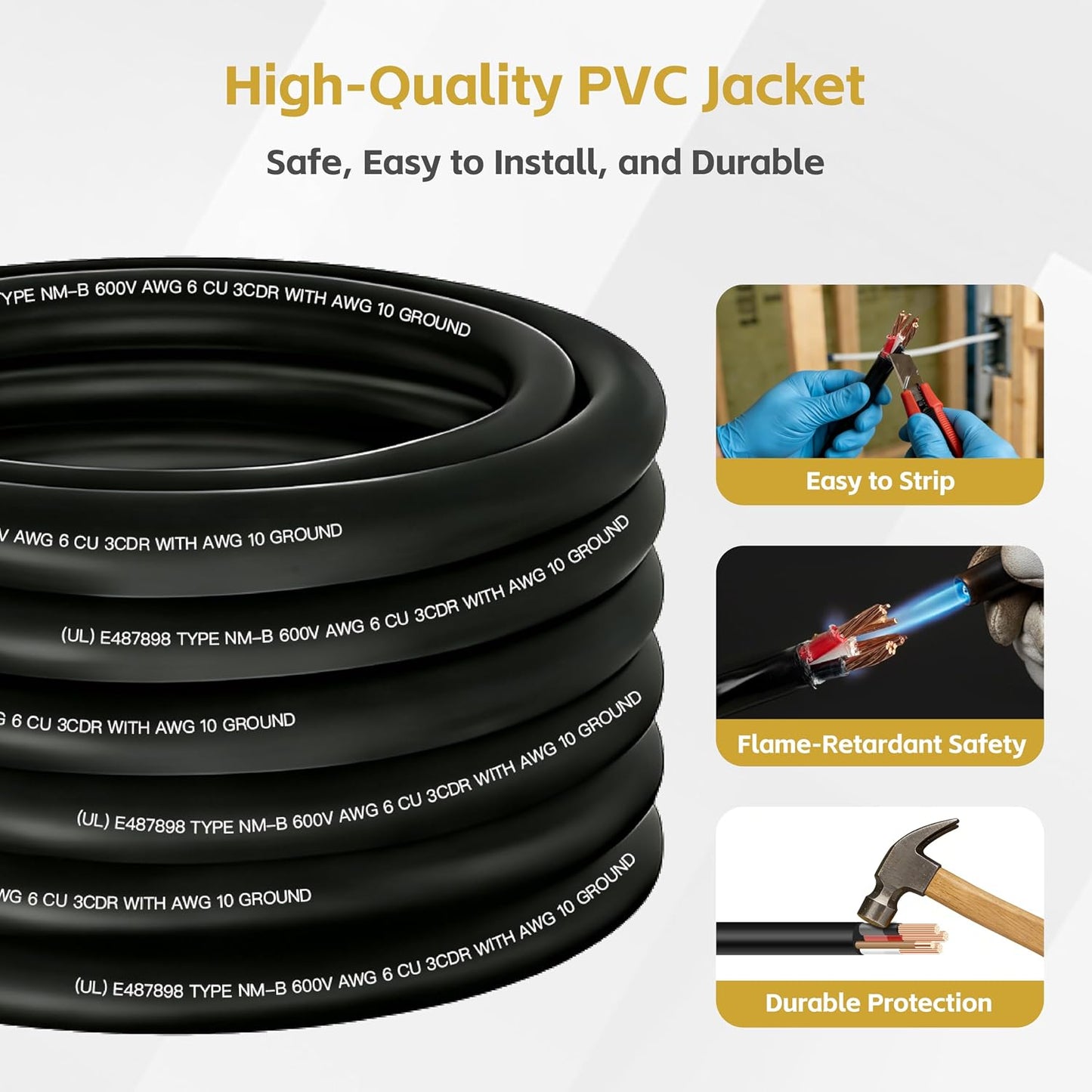 Cable eléctrico 6 AWG 3 conductores 100pies