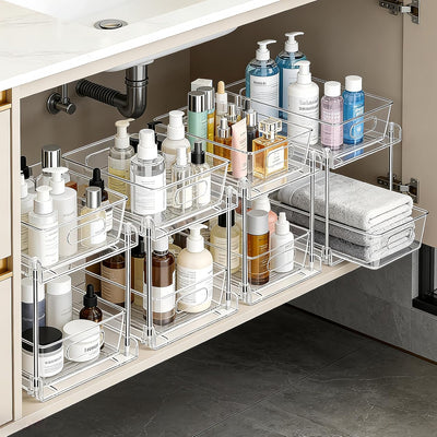 Organizador de baño de 2 niveles apilable transparente multiuso