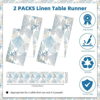2 caminos de mesa náuticos con estrellas de mar color azul y verde azulado