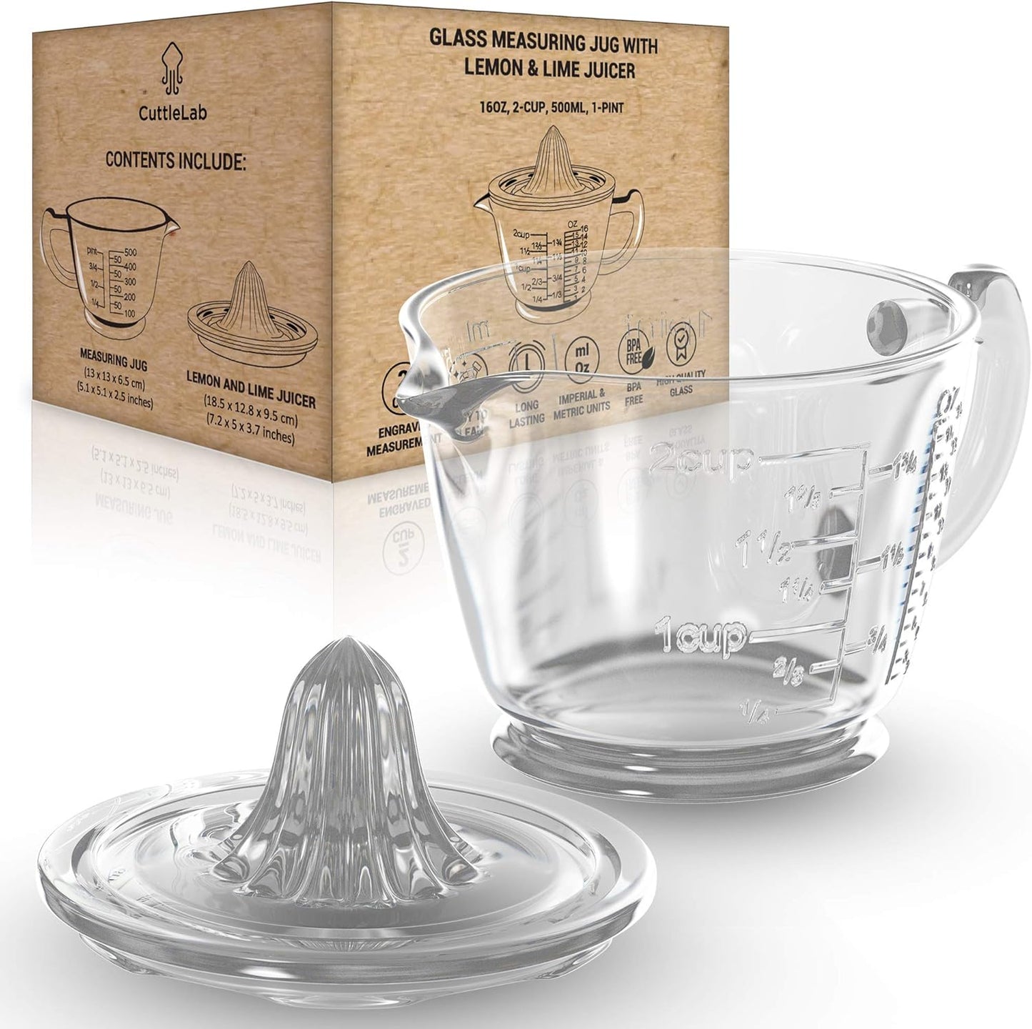 Set 22 Tazas Cucharas Medidoras Jarra Vidrio Exprimidor