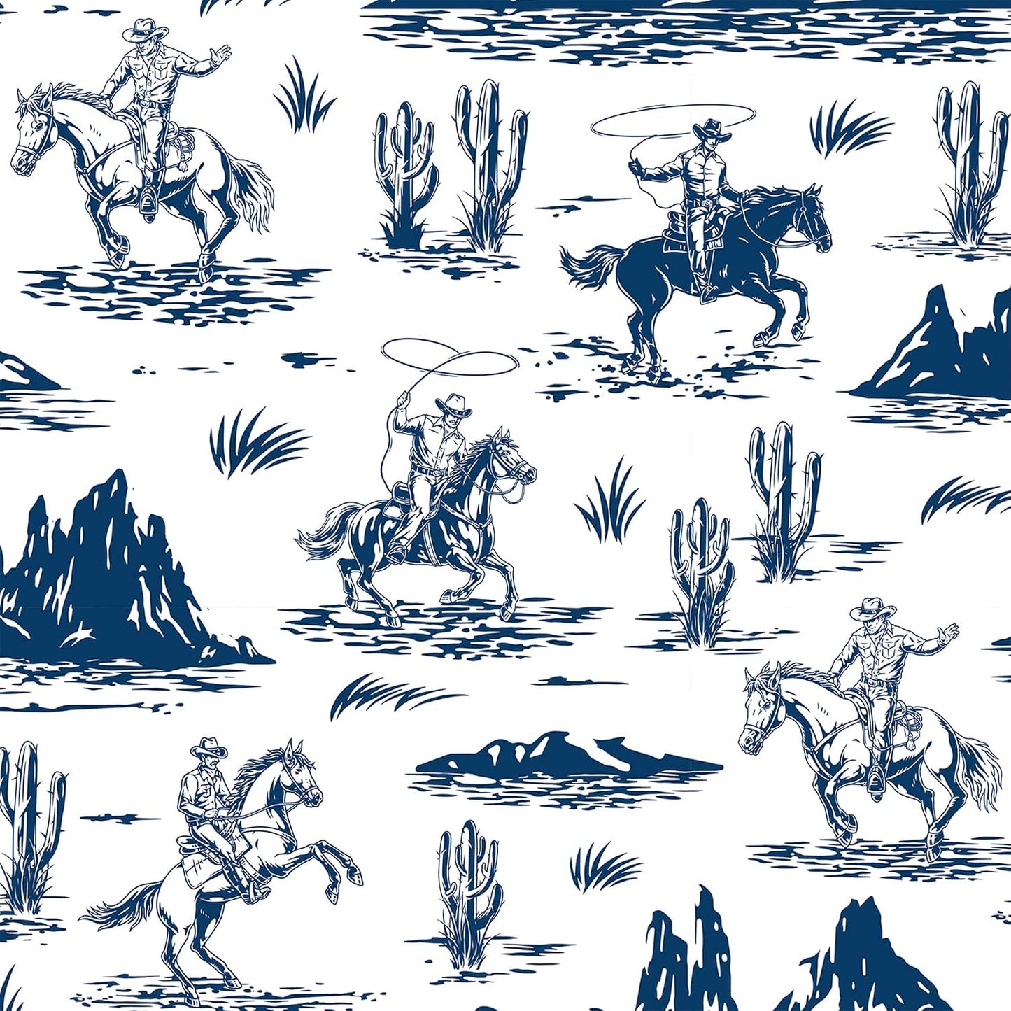 Papel tapiz vaquero occidental 17.5x276pulg azul oscuro y blanco