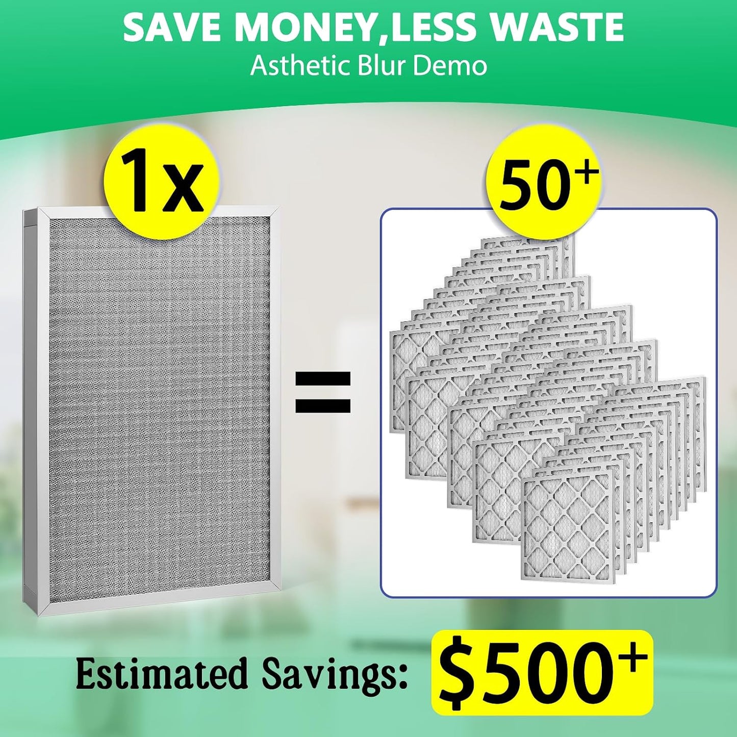 Filtro HVAC reutilizable 16x25x4 MERV-11 lavable eficiencia