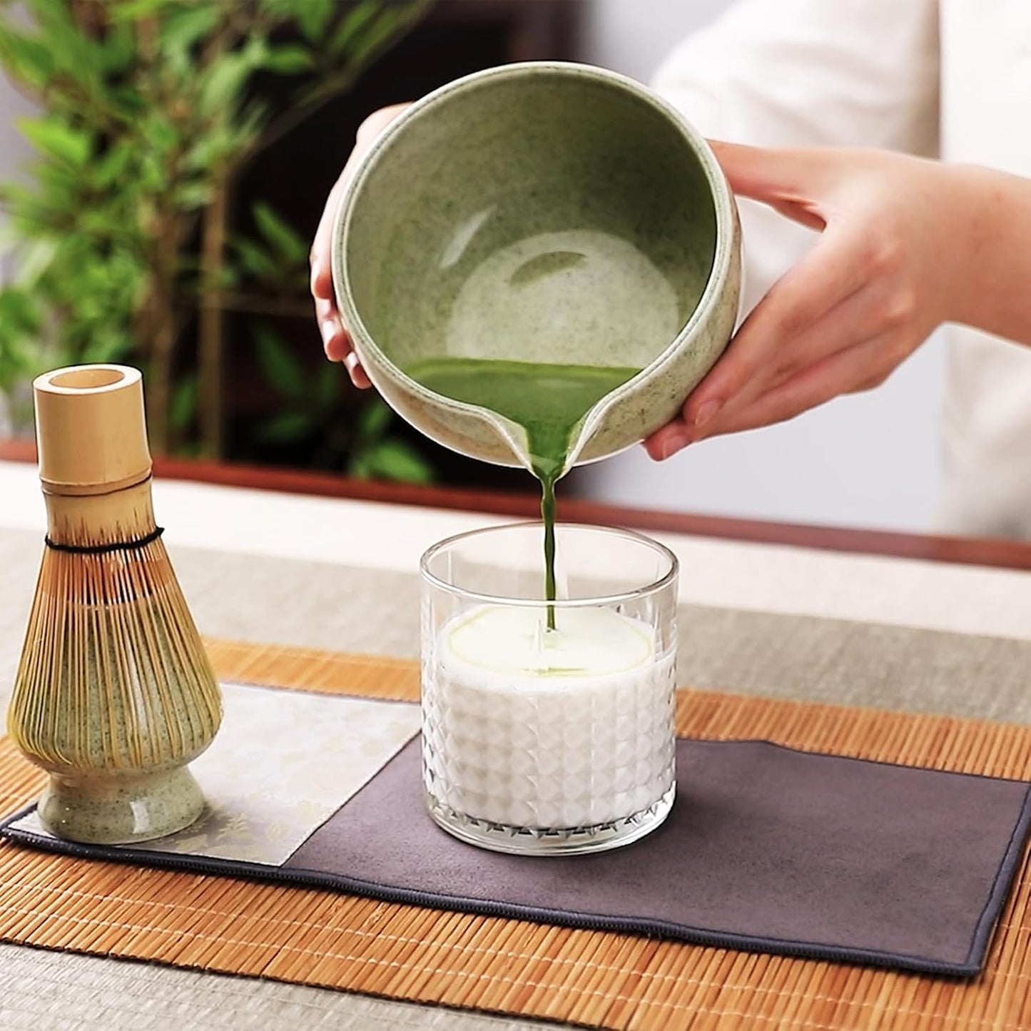Juego de 9 batidores de matcha con cuenco de cerámica y cucharas de bambú