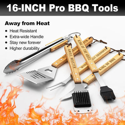 Kit accesorios barbacoa madera acero inox herramientas