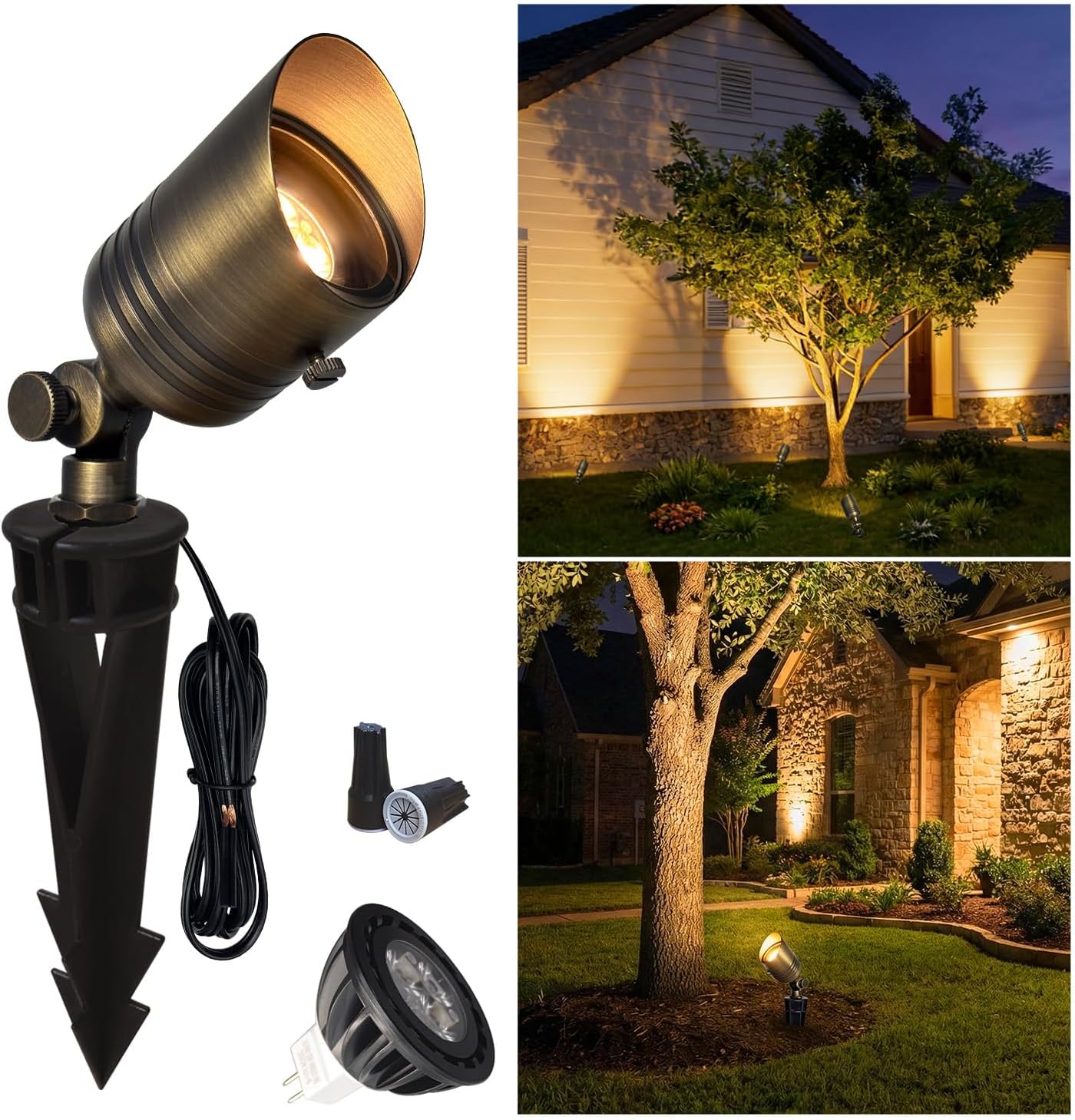 Focos latón LED 12V MR16 5W IP65 exterior patio jardín