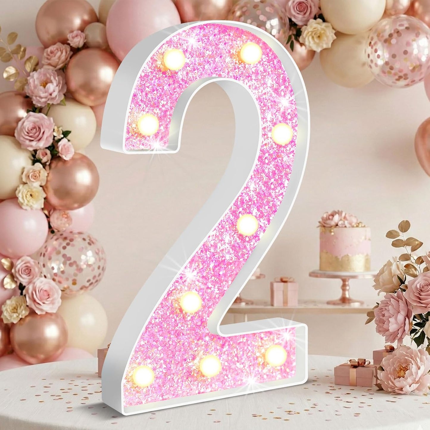 Números iluminados LED rosa 12.6pulg para cumpleaños niña