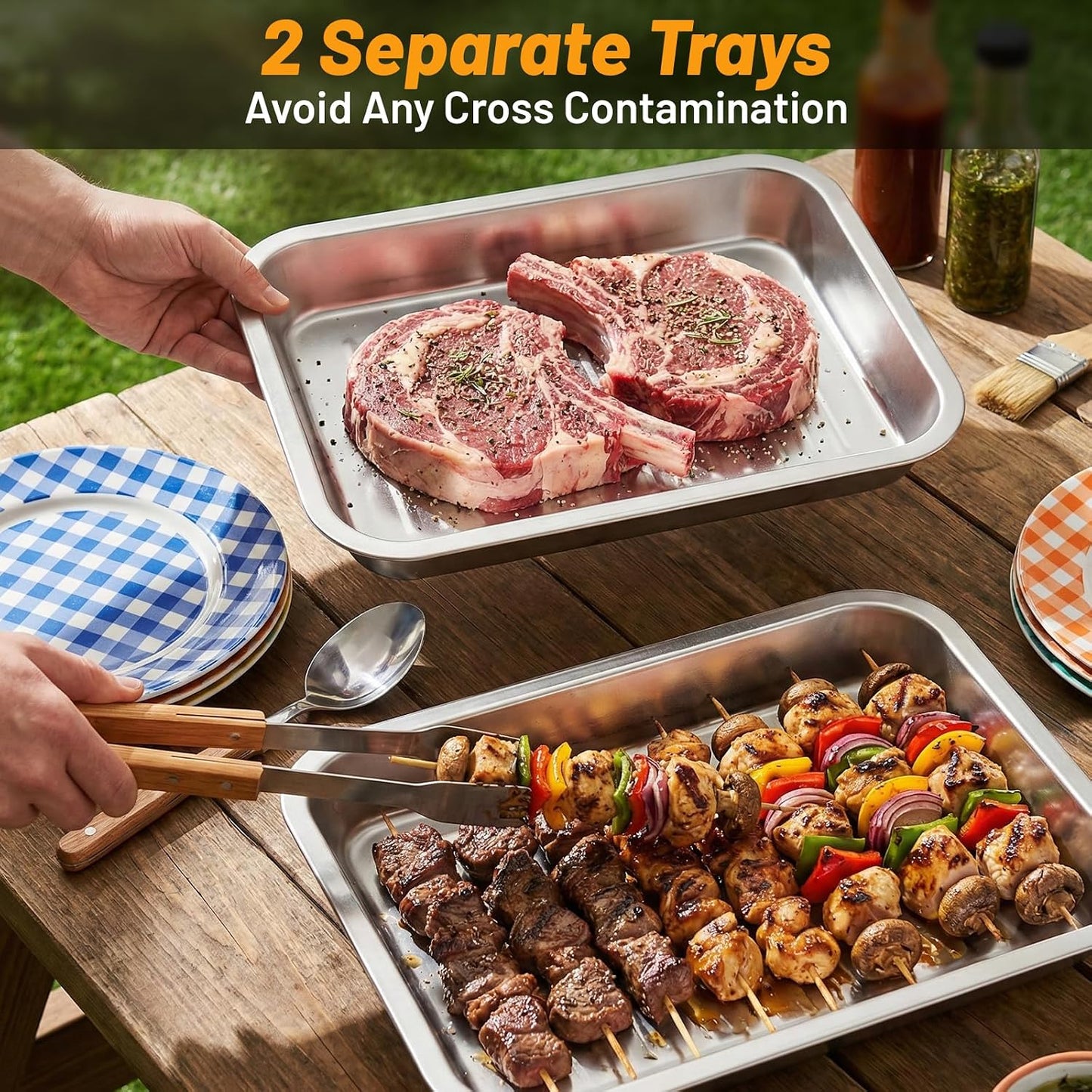 Set 5 bandejas acero inox con tapa y alfombrilla silicona