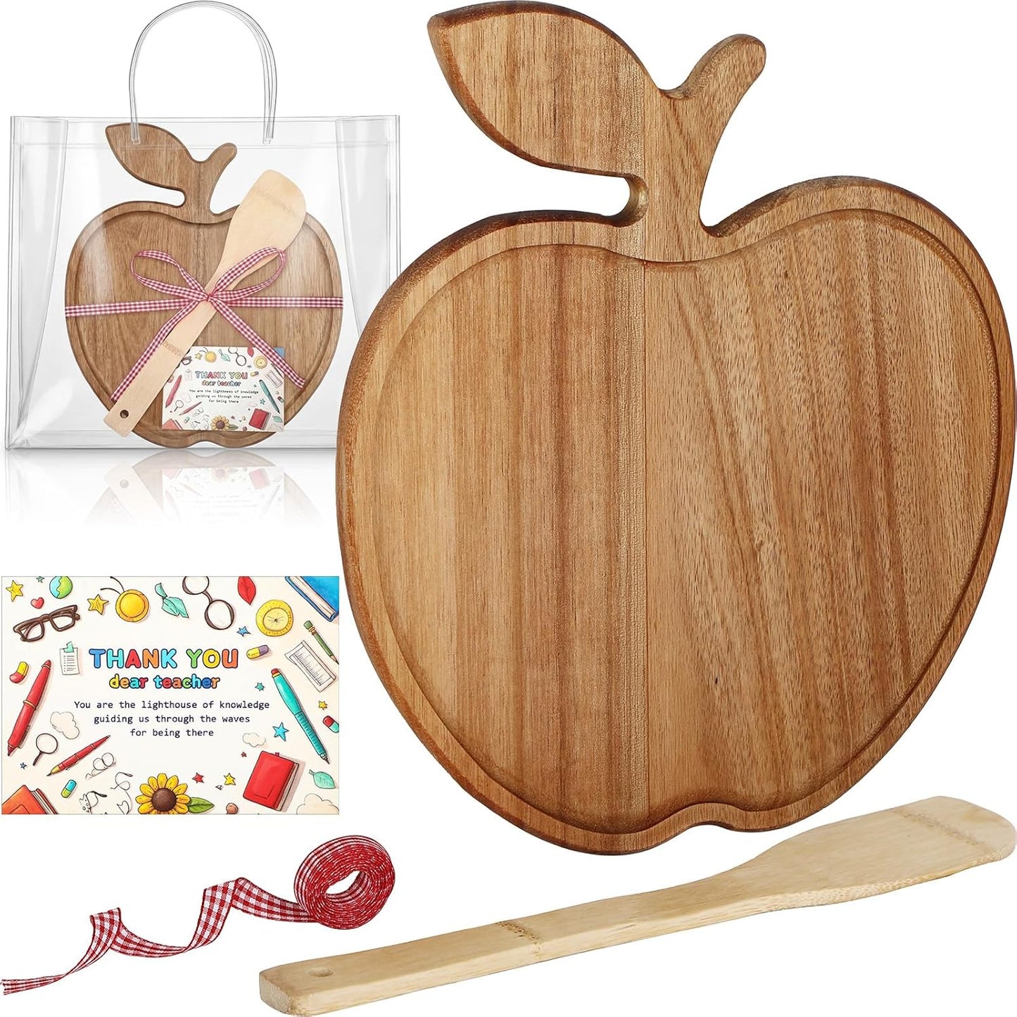 Juego de regalos para profesores con tabla de cortar de madera y espátula de bambú