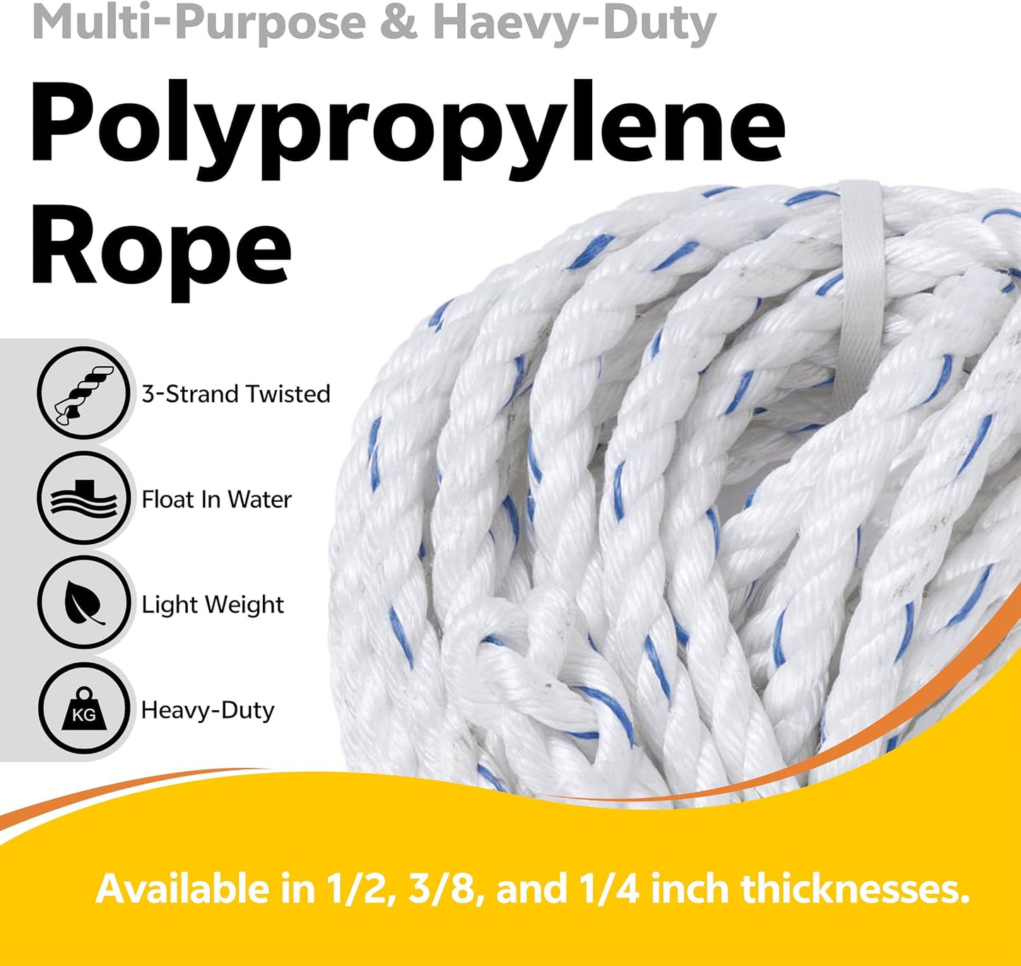 Cuerda torcida blanca 1/4pulg 600ft resistente UV y aceite