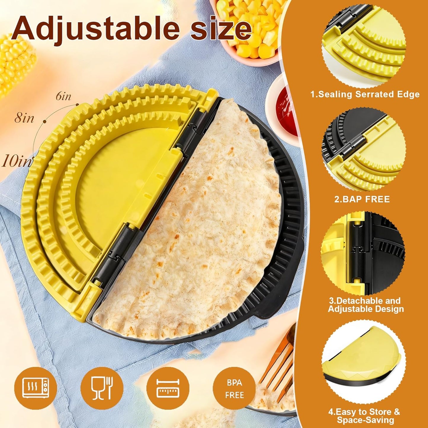 Sellador de tortillas y engarzador para envolturas de 6-10 pulgadas