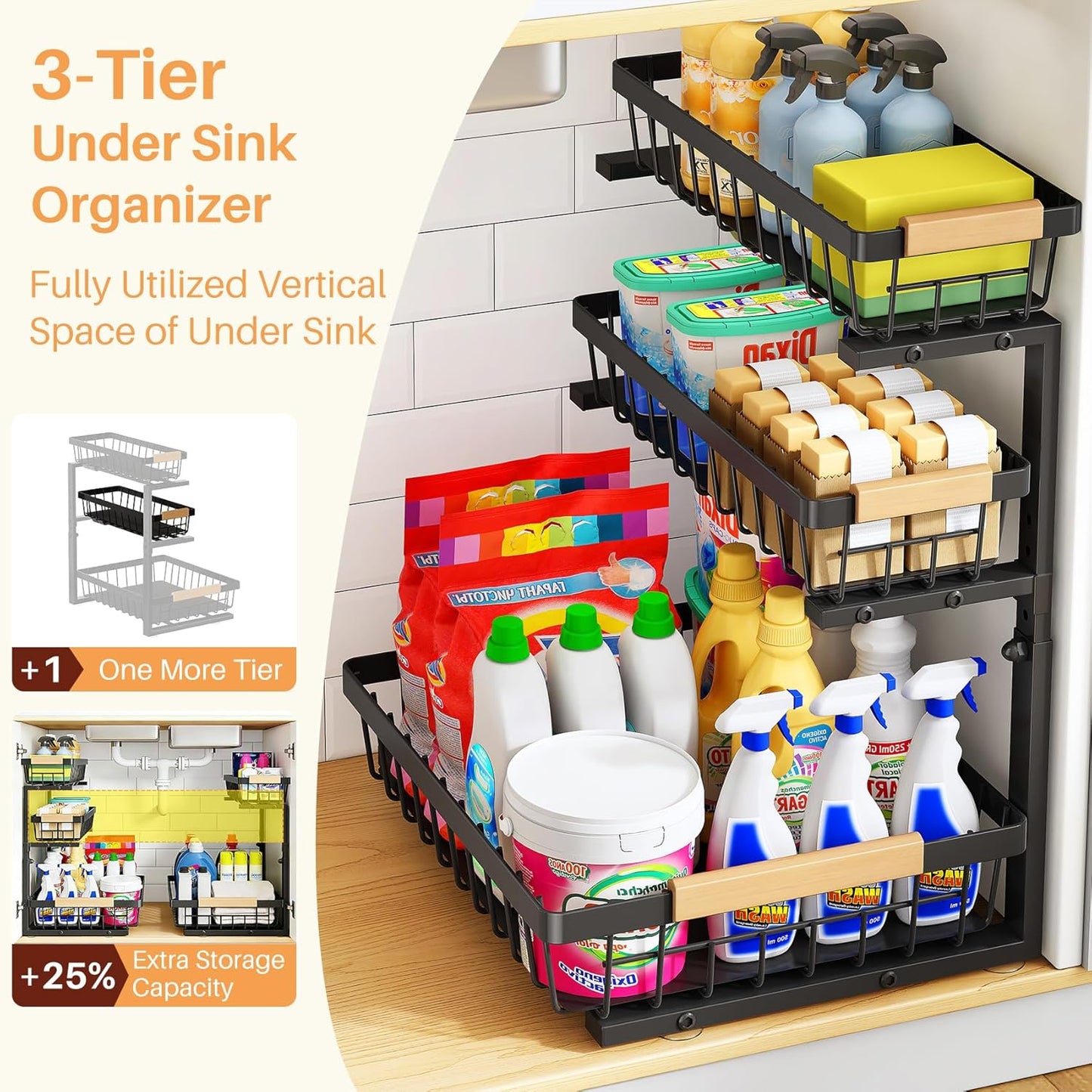 Organizador para bajo fregadero PXRACK 3 niveles paquete 2 unidades