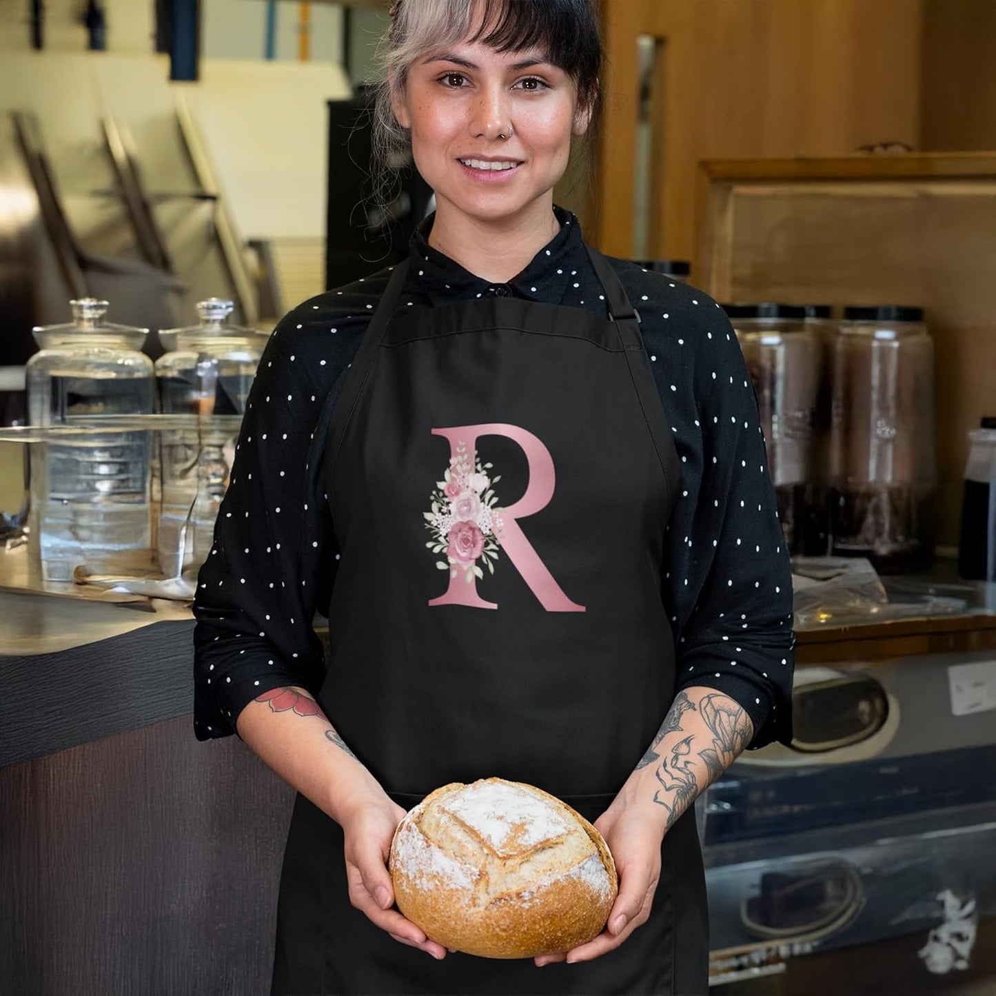 Delantal de cocina personalizado con iniciales para mujer