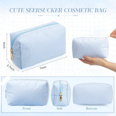 12 bolsas sirsaca a rayas para maquillaje y viaje azul claro