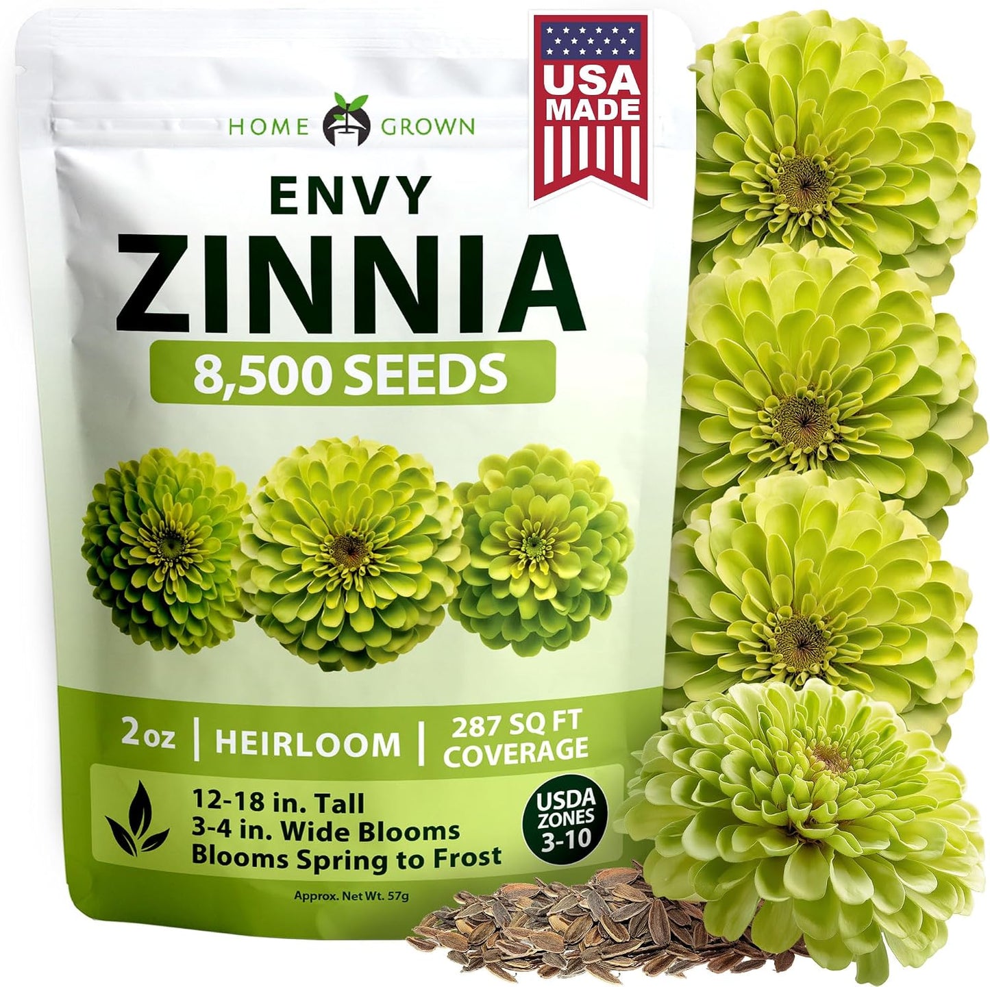 Semillas Zinnia verde lima 2oz 8500uds rápido crecimiento