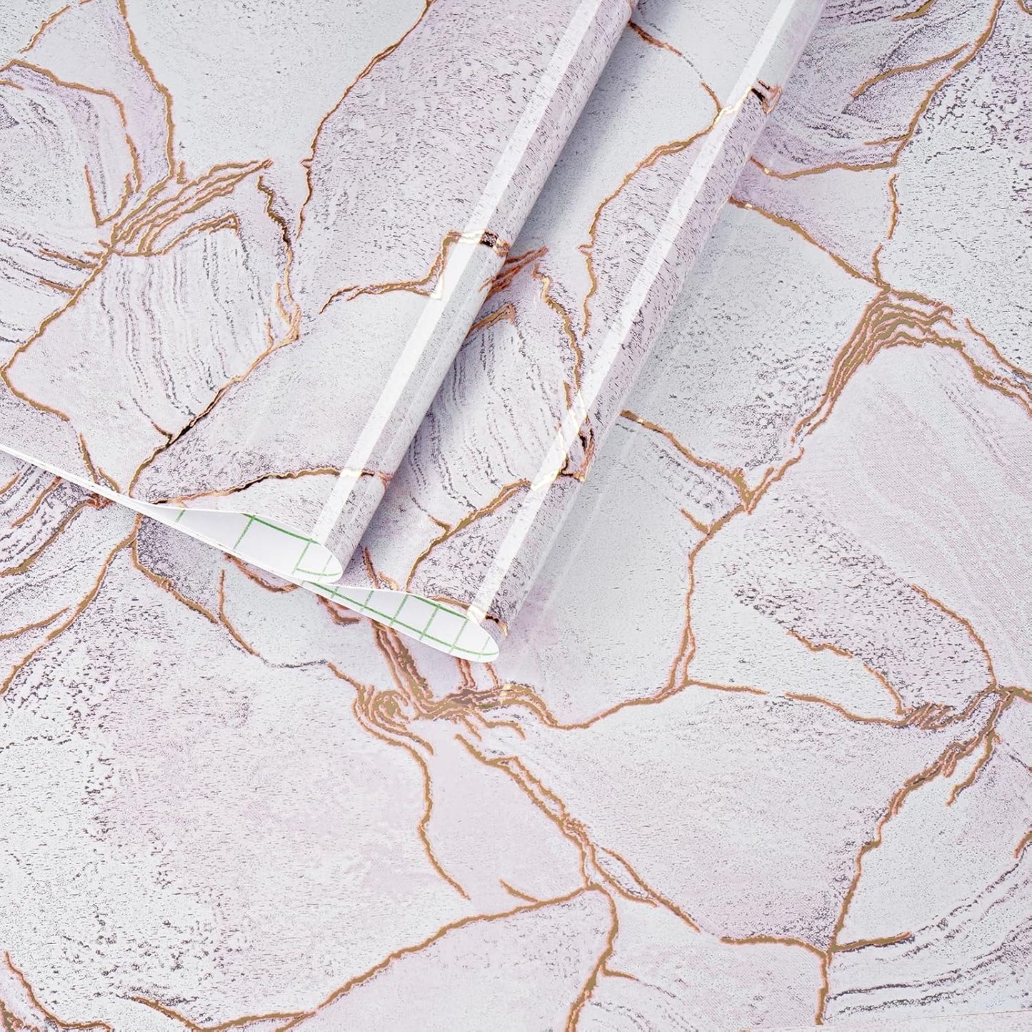 Papel tapiz mármol rosa y dorado brillante impermeable
