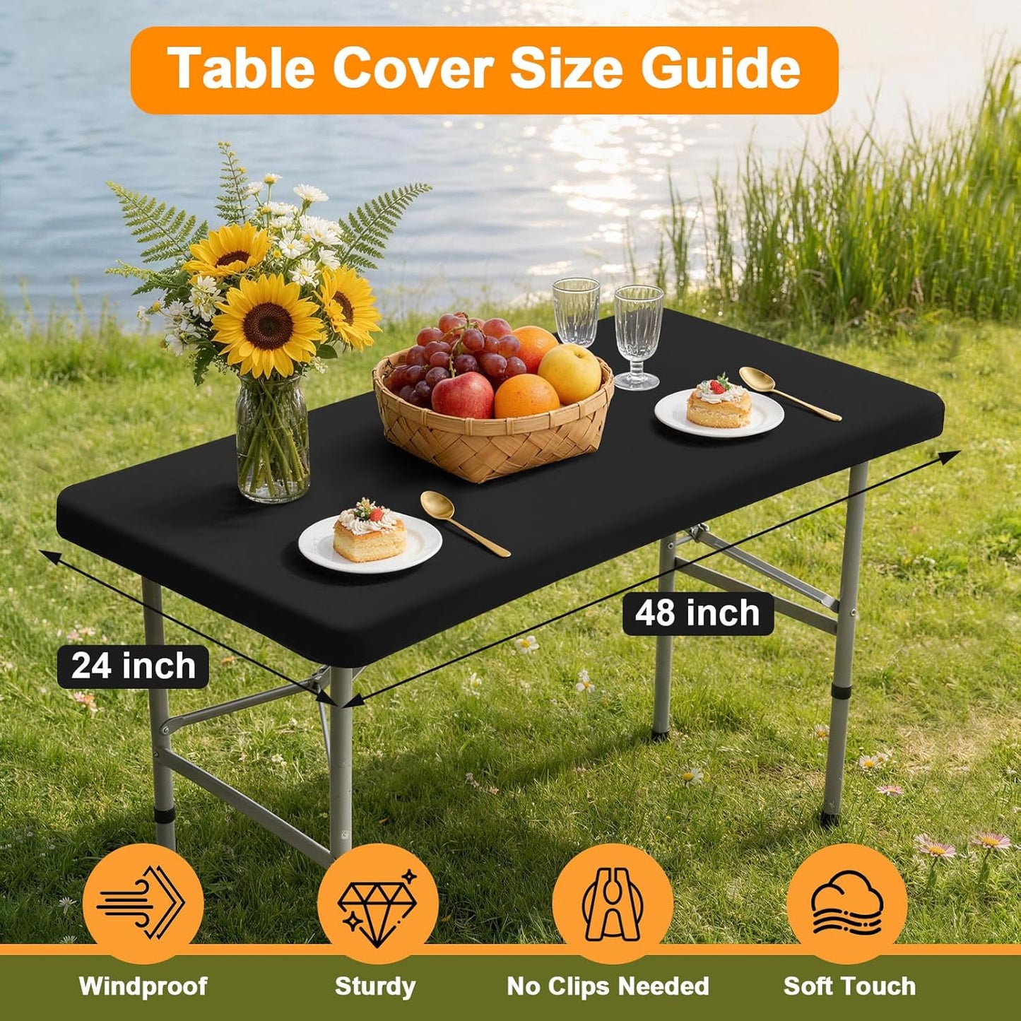 Mantel elástico de elastano negro ajustable 24 x 48 pulgadas paquete de 2