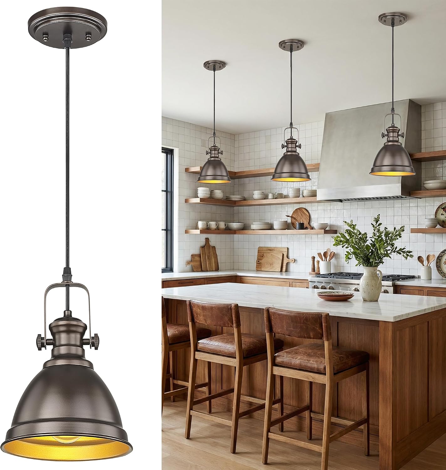 Luces colgantes isla cocina 8pulg metal bronce aceitado