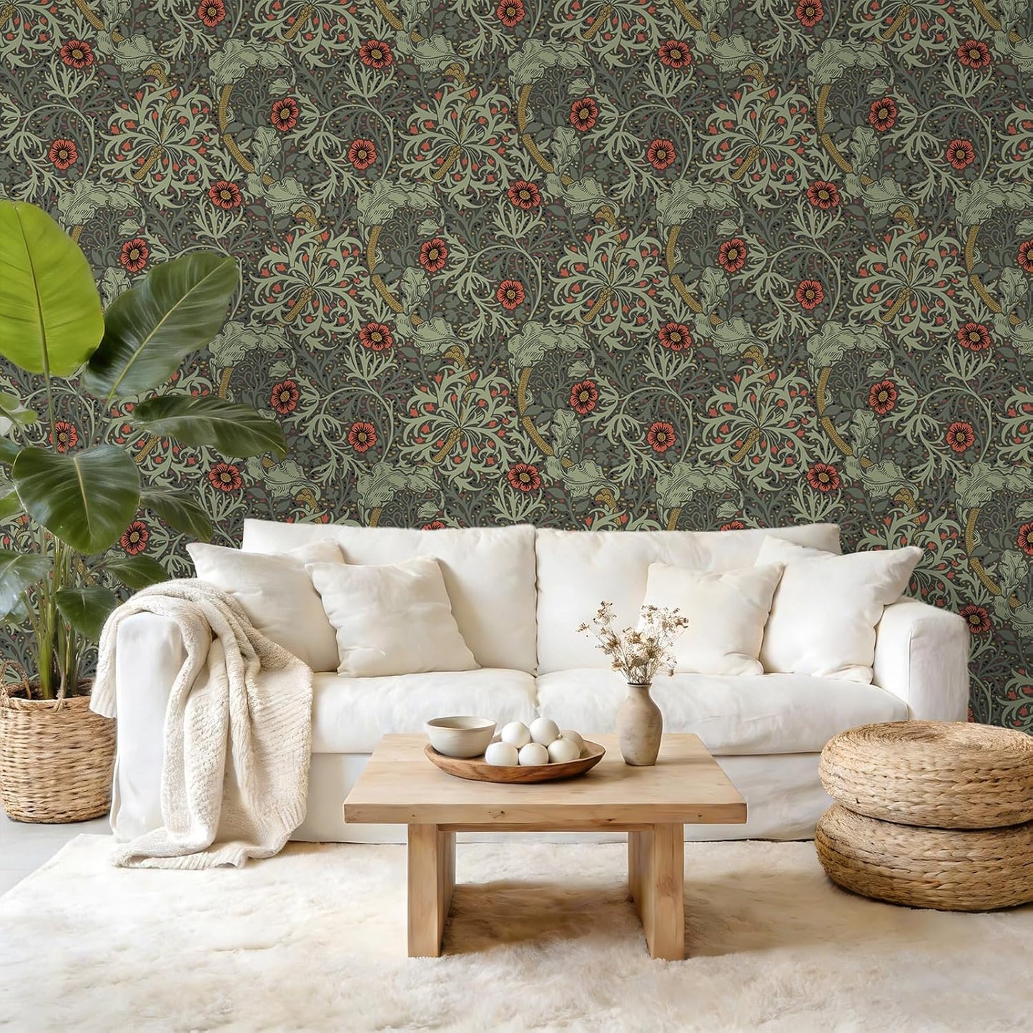 Papel tapiz autoadhesivo extraíble floral vintage 17.7x118pulg