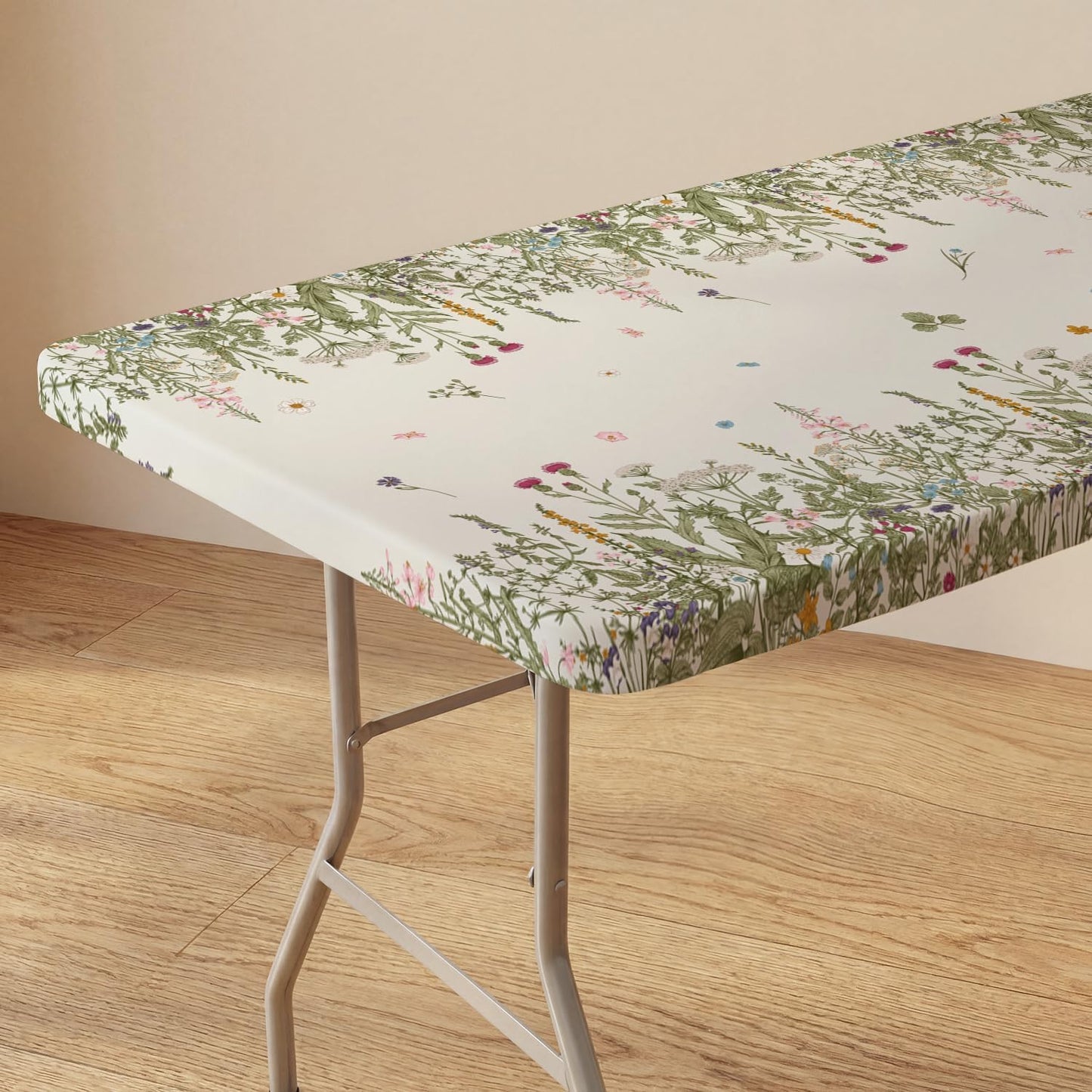 Mantel rectangular de primavera 72 x 30 pulgadas diseño floral beige lavable