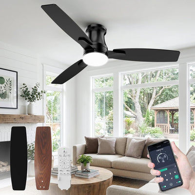Ventilador techo 46pulg luz LED 6 vel motor CC negro
