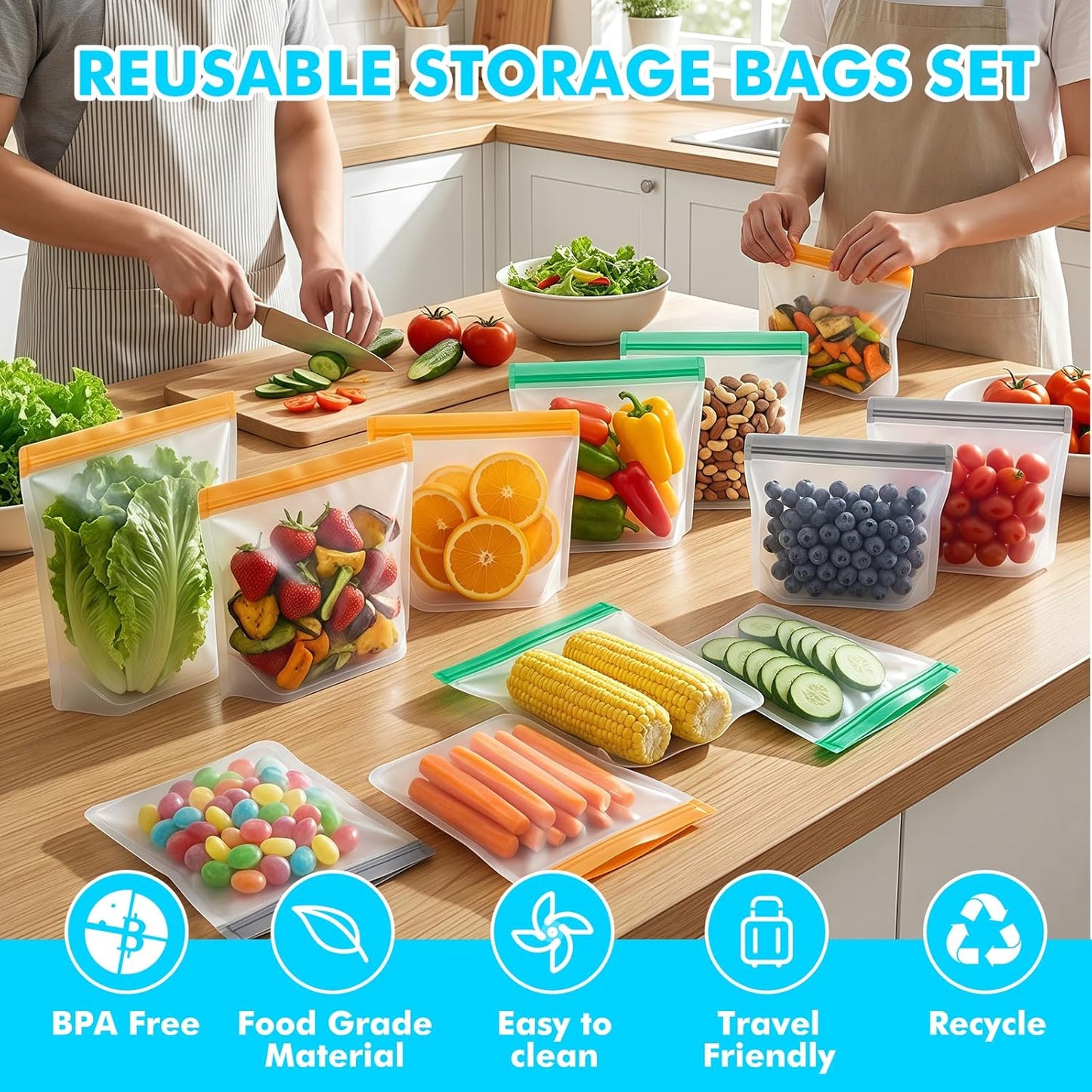 Paquete de 10 bolsas reutilizables para congelador sin BPA