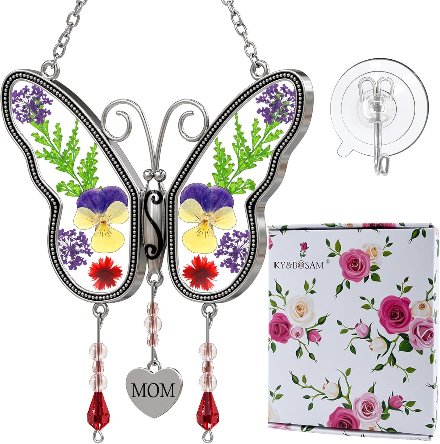 Atrapasoles mariposa vitrales flores regalo mamá
