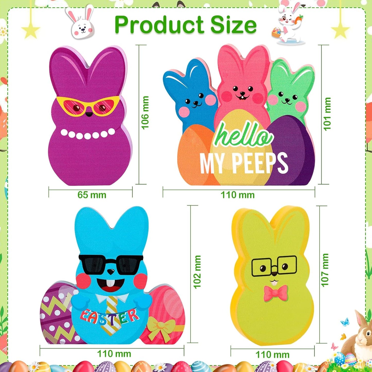 Decoraciones de conejo de madera de Pascua 4 letreros coloridos para mesa y hogar